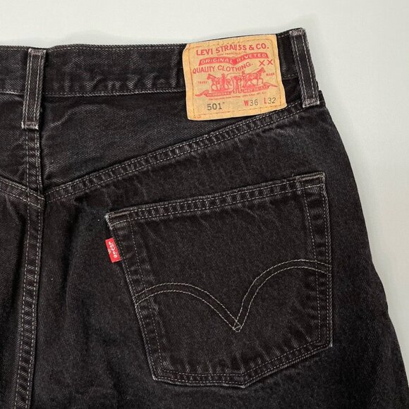 Levi's Black Straight  501 Jeans Classic Fit - Picture 3 of 12